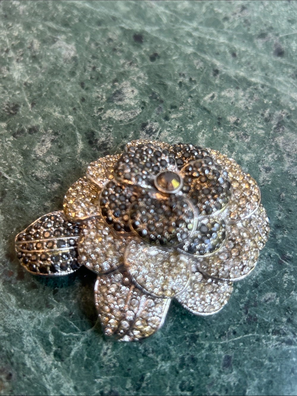 Vtg signed Avon SH pin/brooch silver tone pave rhinestone flower rose design EUC